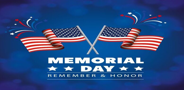 Memorial Day graphic with crossed American flags