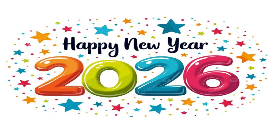 Colorful 2026 New Year celebration with stars.