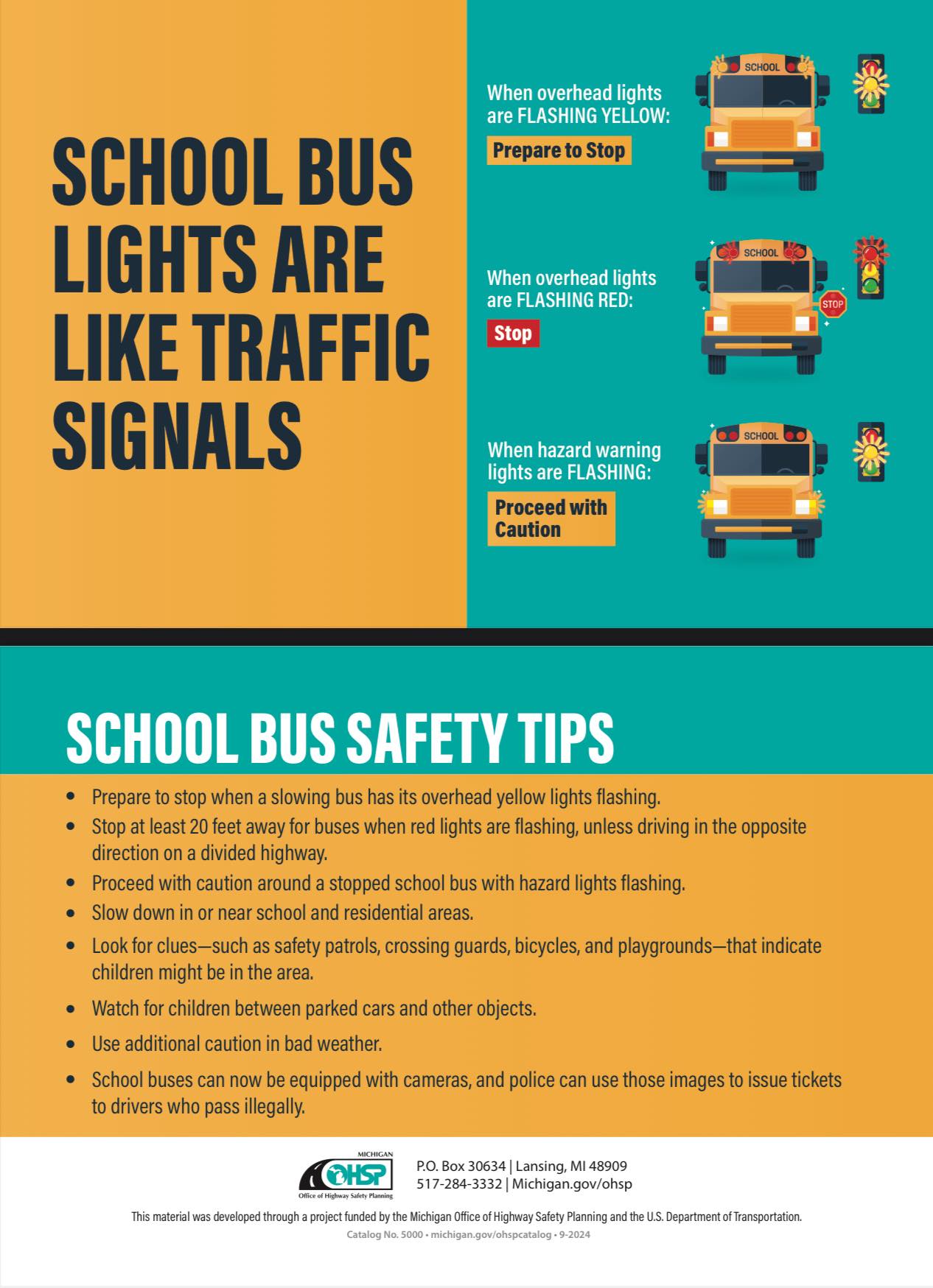 School bus safety and signal light tips infographic