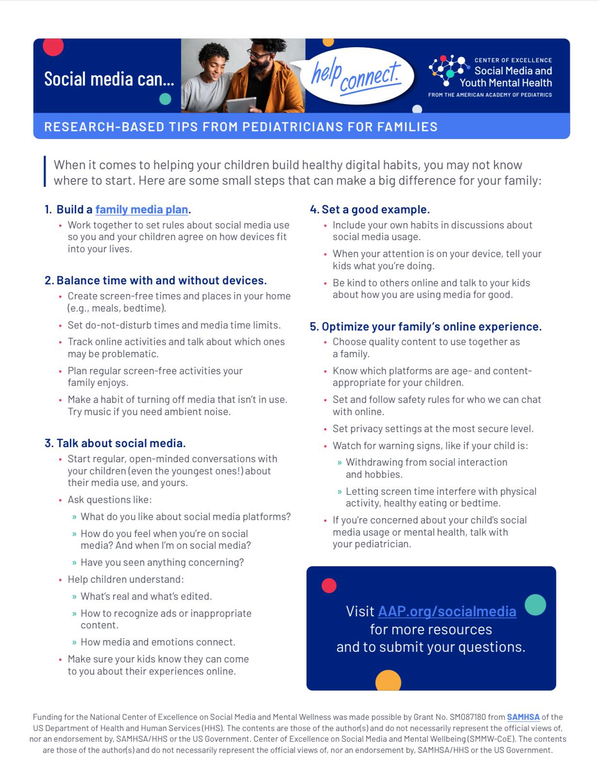 Tips for families on healthy social media use.